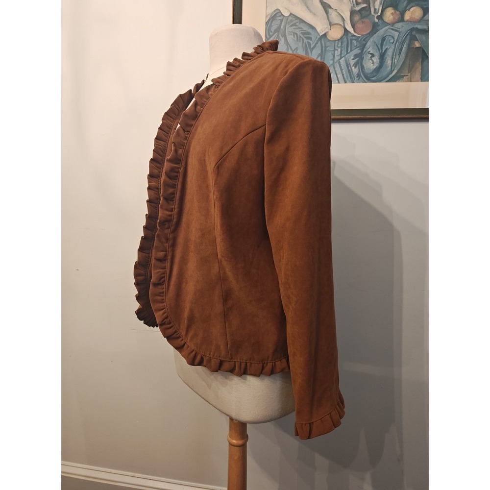 Vintage Vegan Suede Brown Blazer Western Coastal Cowgirl 90s Dress Barn Size L